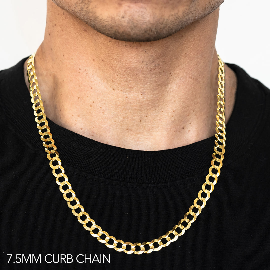 10K 7.5MM YELLOW GOLD HOLLOW CURB 24" CHAIN NECKLACE