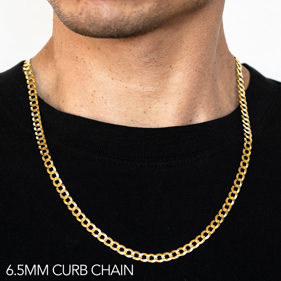 10K 6.5MM YELLOW GOLD HOLLOW CURB 24" CHAIN NECKLACE