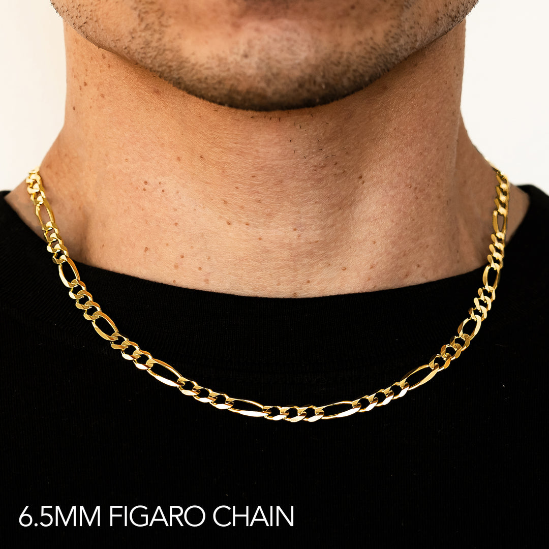 10K 6.5MM YELLOW GOLD HOLLOW FIGARO 16" CHAIN NECKLACE