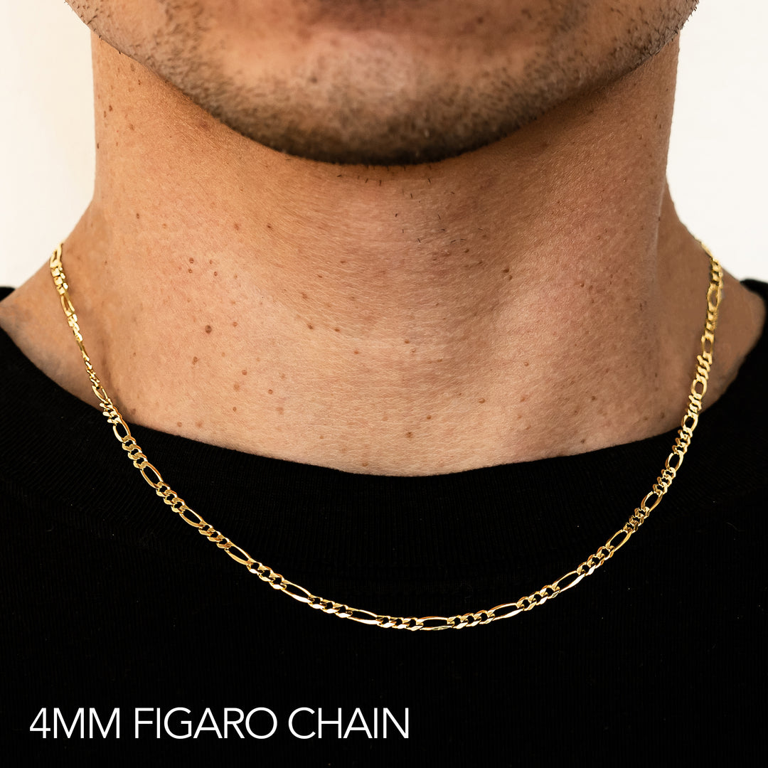 10K 4MM YELLOW GOLD HOLLOW FIGARO 16" CHAIN NECKLACE