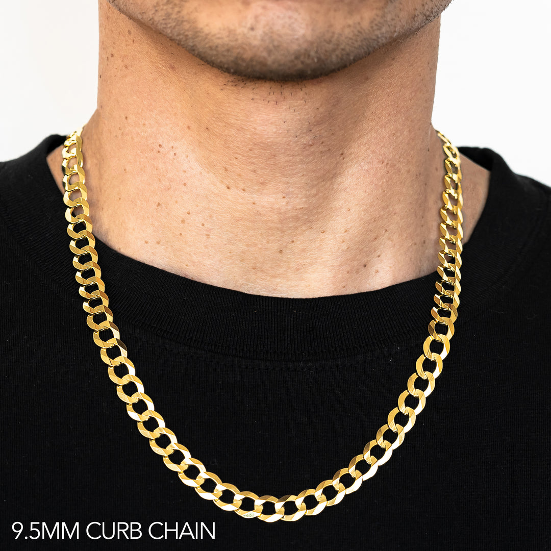 10K 9.5MM YELLOW GOLD SOLID CURB 24" CHAIN NECKLACE