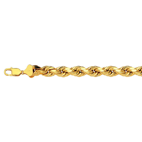 10K 7MM YELLOW GOLD DC HOLLOW ROPE 16" CHAIN NECKLACE