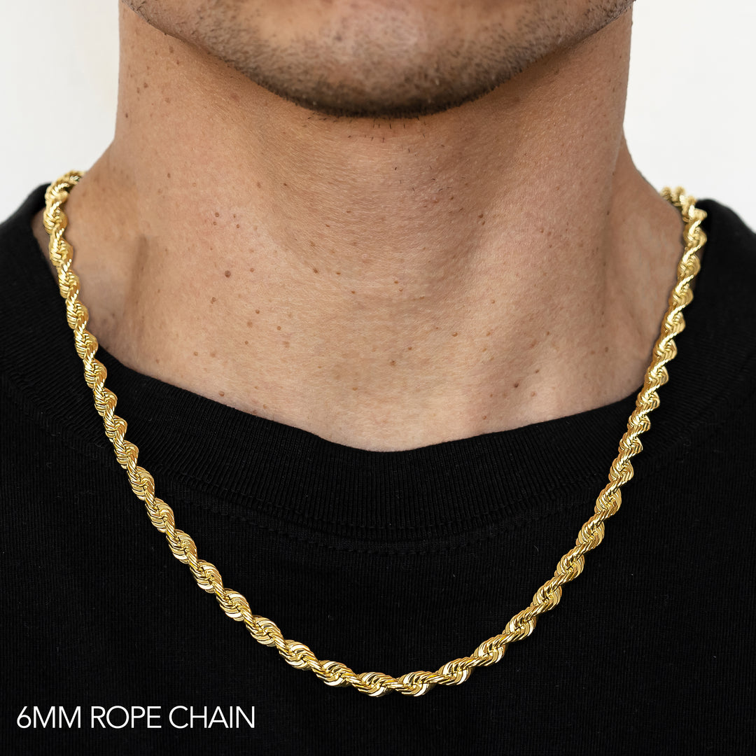 10K 6MM YELLOW GOLD DC HOLLOW ROPE 16" CHAIN NECKLACE