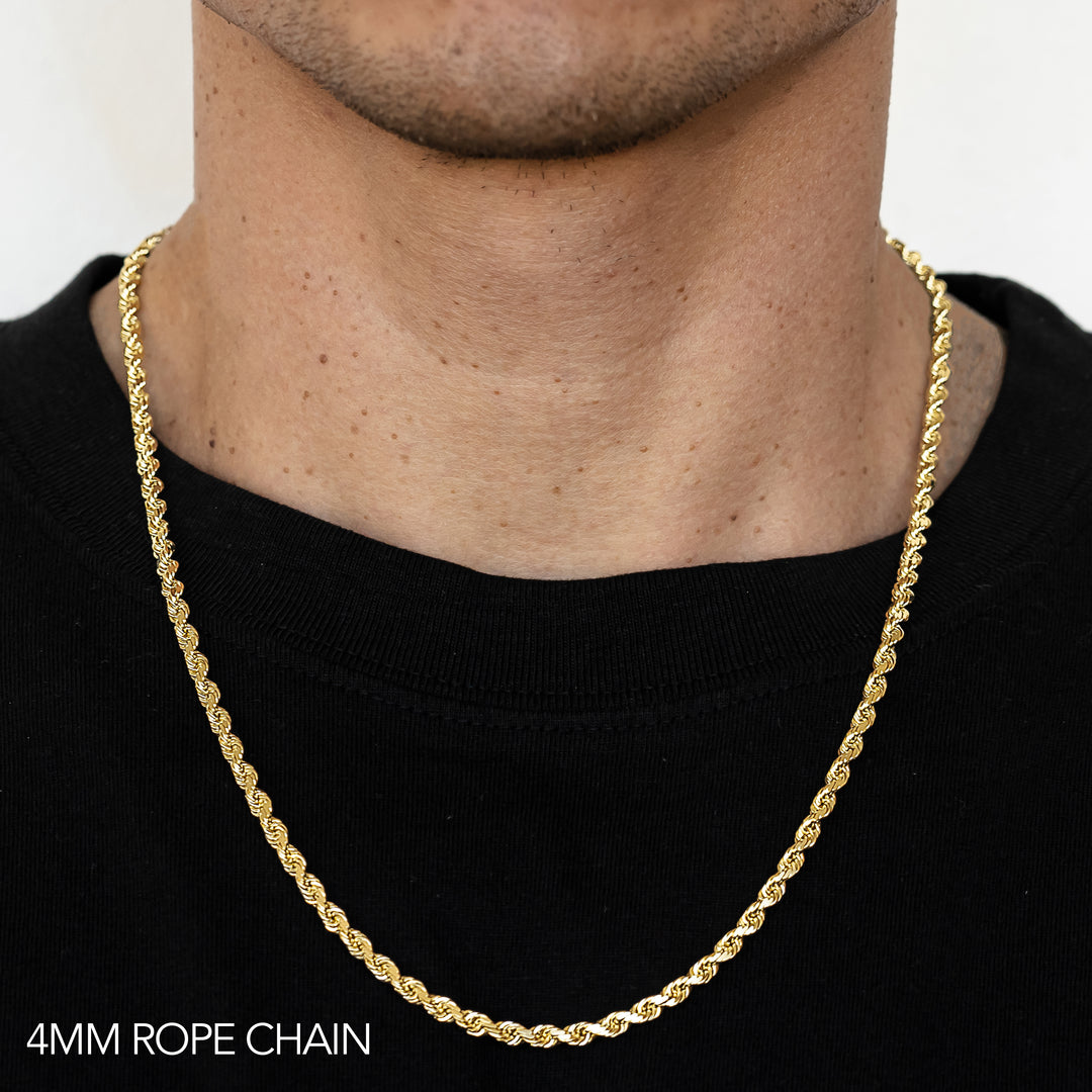 10K 4MM YELLOW GOLD DC HOLLOW ROPE 22" CHAIN NECKLACE