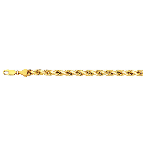 10K 4MM YELLOW GOLD DC HOLLOW ROPE 20" CHAIN NECKLACE