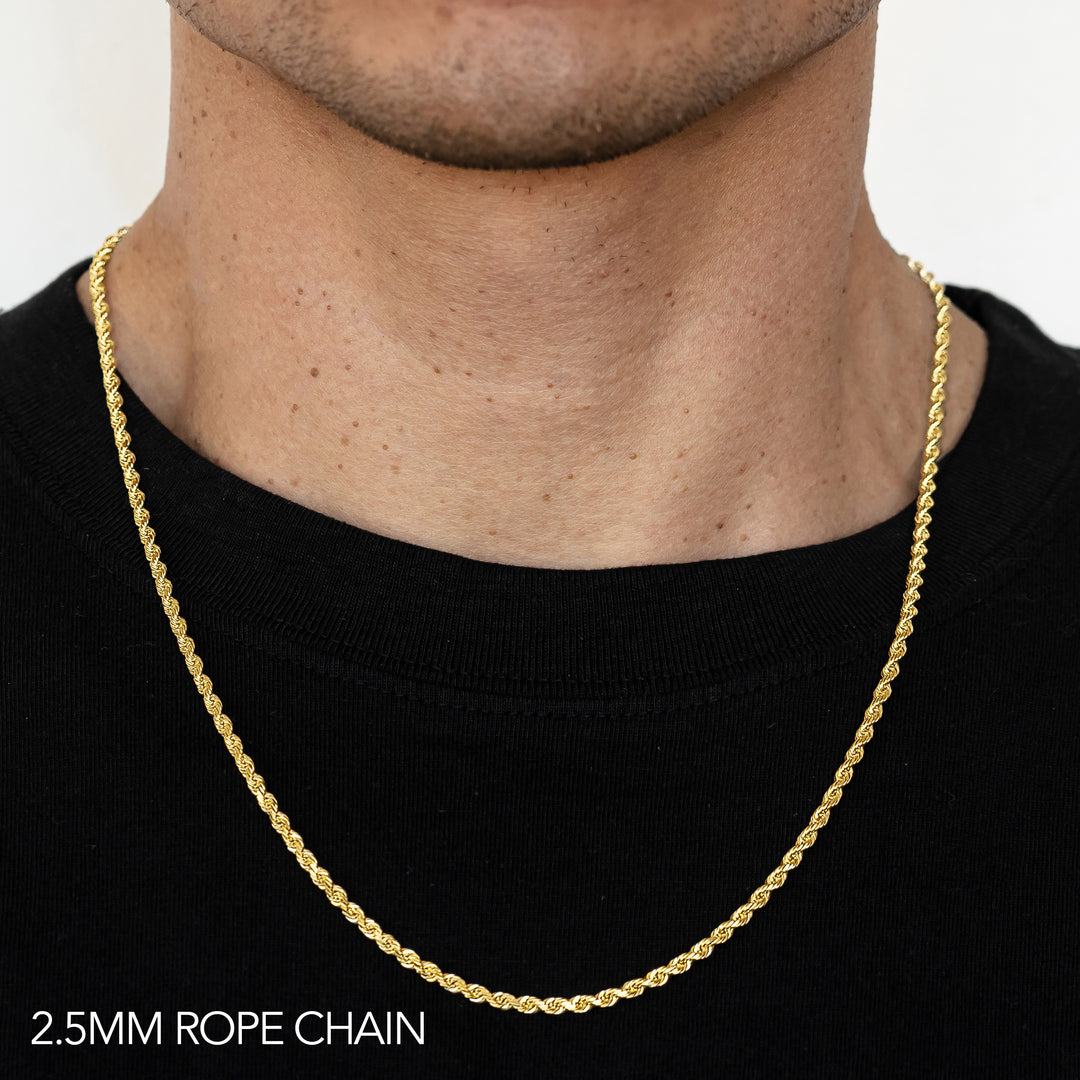 10K 2.5MM YELLOW GOLD DC HOLLOW ROPE 18" CHAIN NECKLACE
