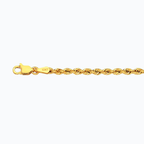 10K 2.5MM YELLOW GOLD DC HOLLOW ROPE 16" CHAIN NECKLACE