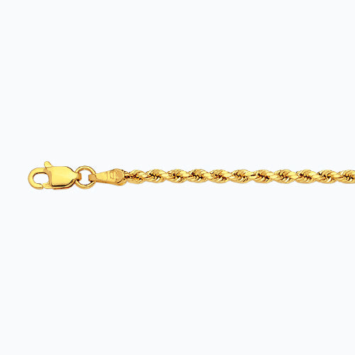 10K 2MM YELLOW GOLD DC HOLLOW ROPE 16" CHAIN NECKLACE