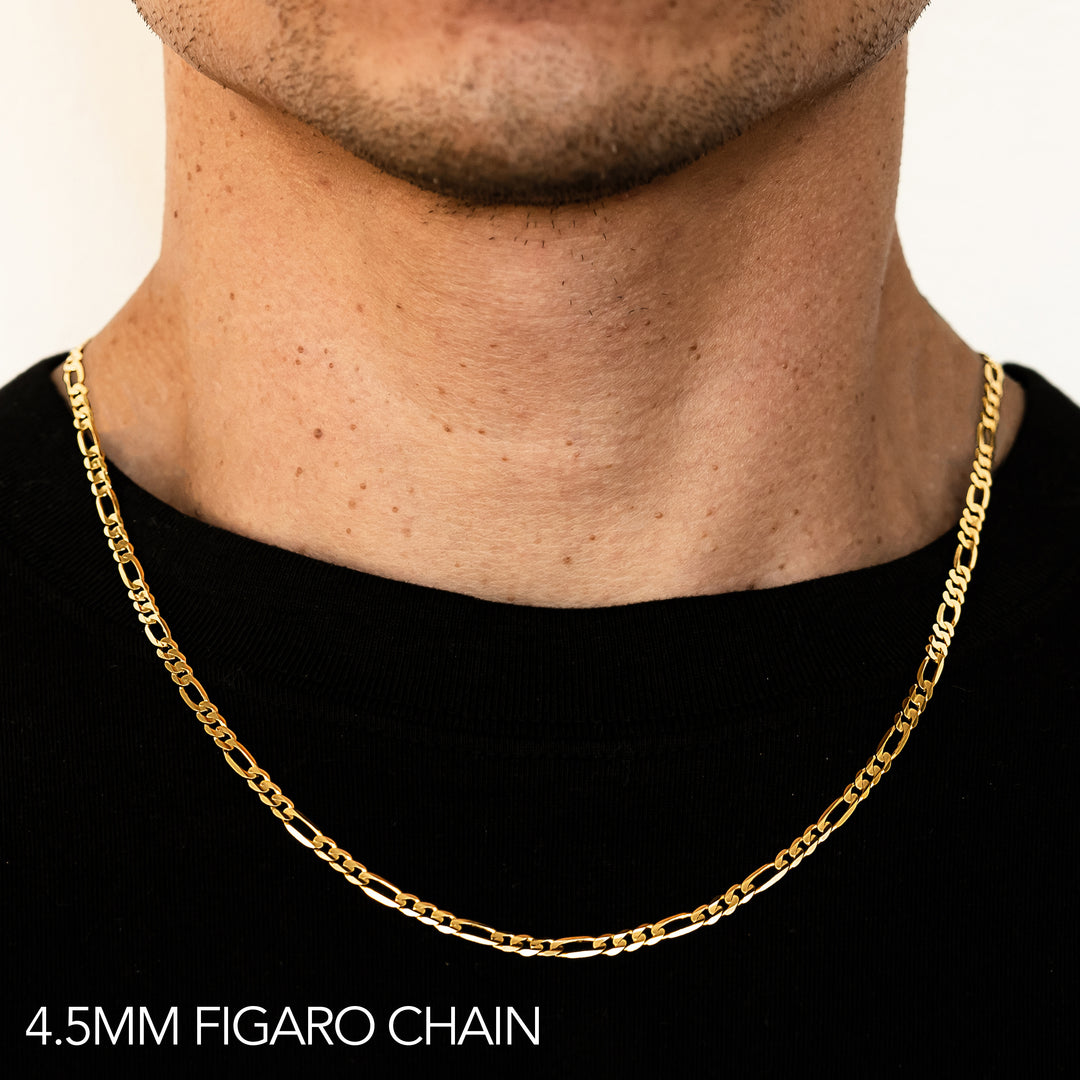 10K 4.5MM YELLOW GOLD SOLID FIGARO 18" CHAIN NECKLACE
