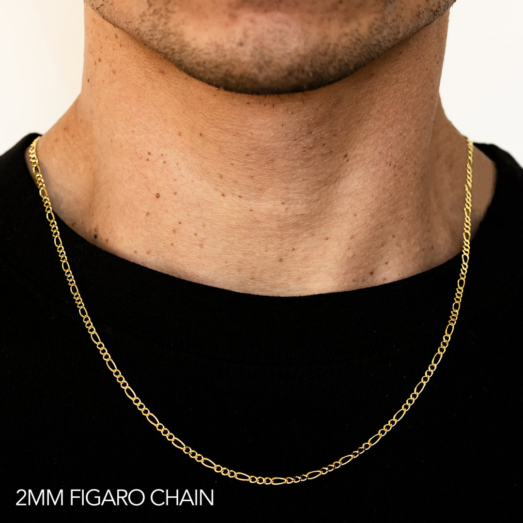 10K 2MM YELLOW GOLD SOLID FIGARO 24" CHAIN NECKLACE