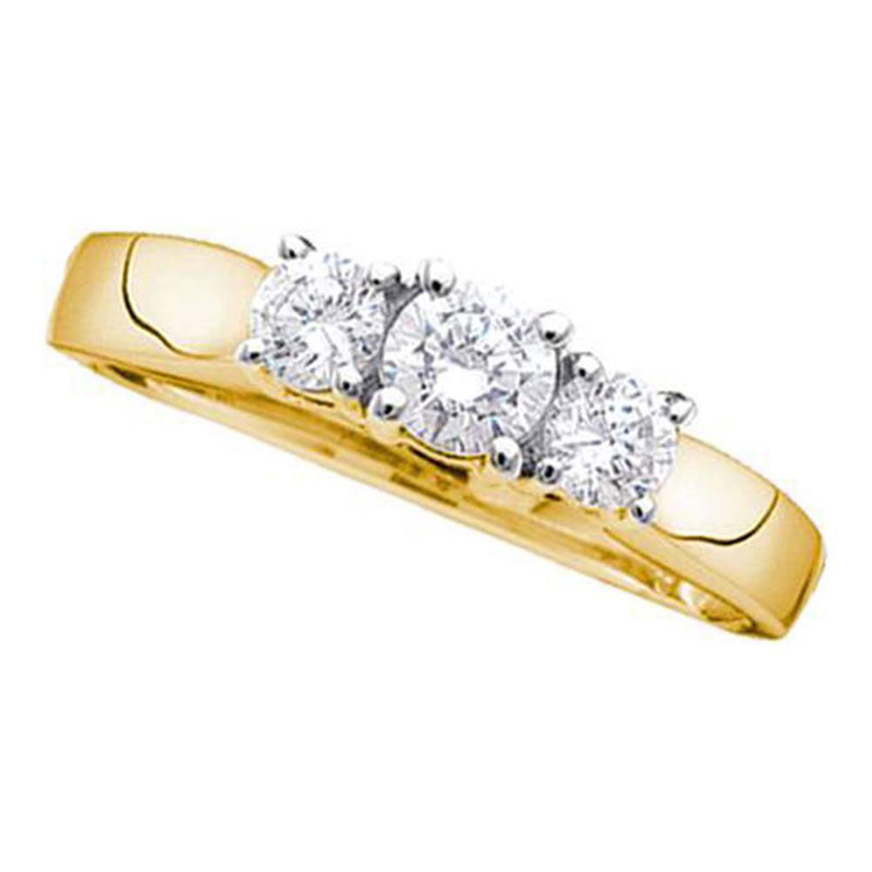 14kt Yellow Gold Round Diamond 3-stone Bridal Wedding Engagement Ring 1 Cttw