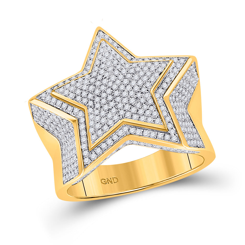 10kt Yellow Gold Mens Round Diamond Statement Star Ring 1-1/2 Cttw