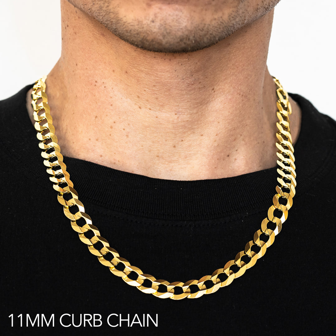14K 11MM YELLOW GOLD HOLLOW CURB 16" CHAIN NECKLACE