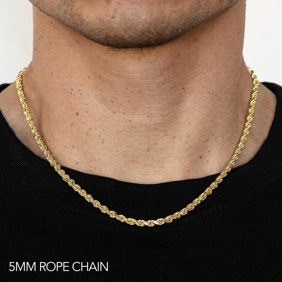14K 5MM YELLOW GOLD DC HOLLOW ROPE 20" CHAIN NECKLACE