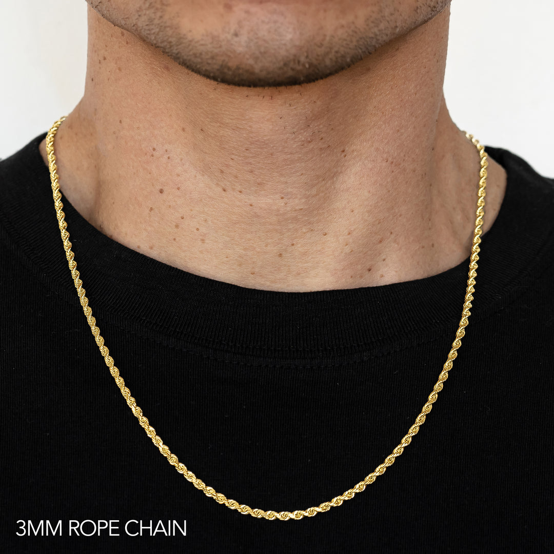 14K 3MM YELLOW GOLD DC HOLLOW ROPE 22" CHAIN NECKLACE