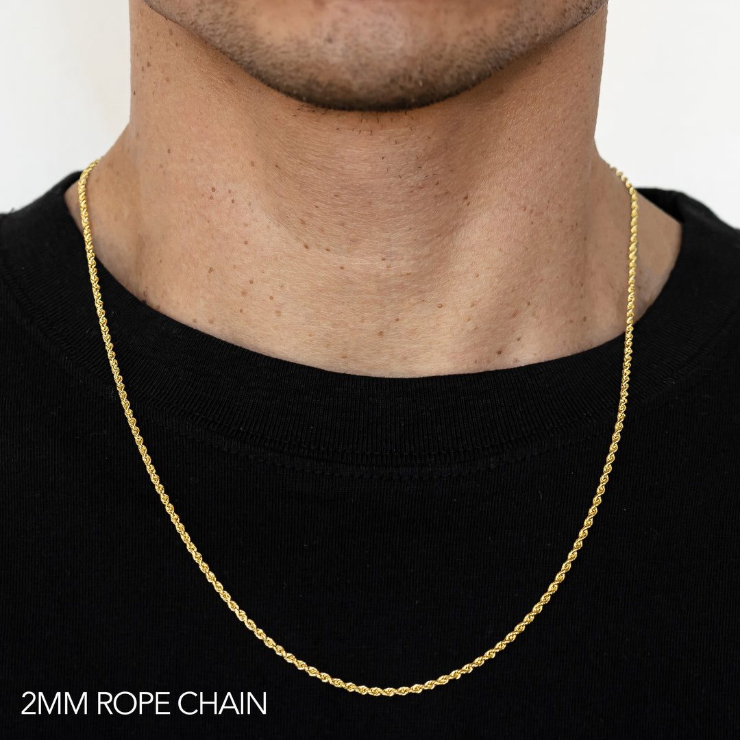 14K 2MM YELLOW GOLD DC HOLLOW ROPE 22" CHAIN NECKLACE