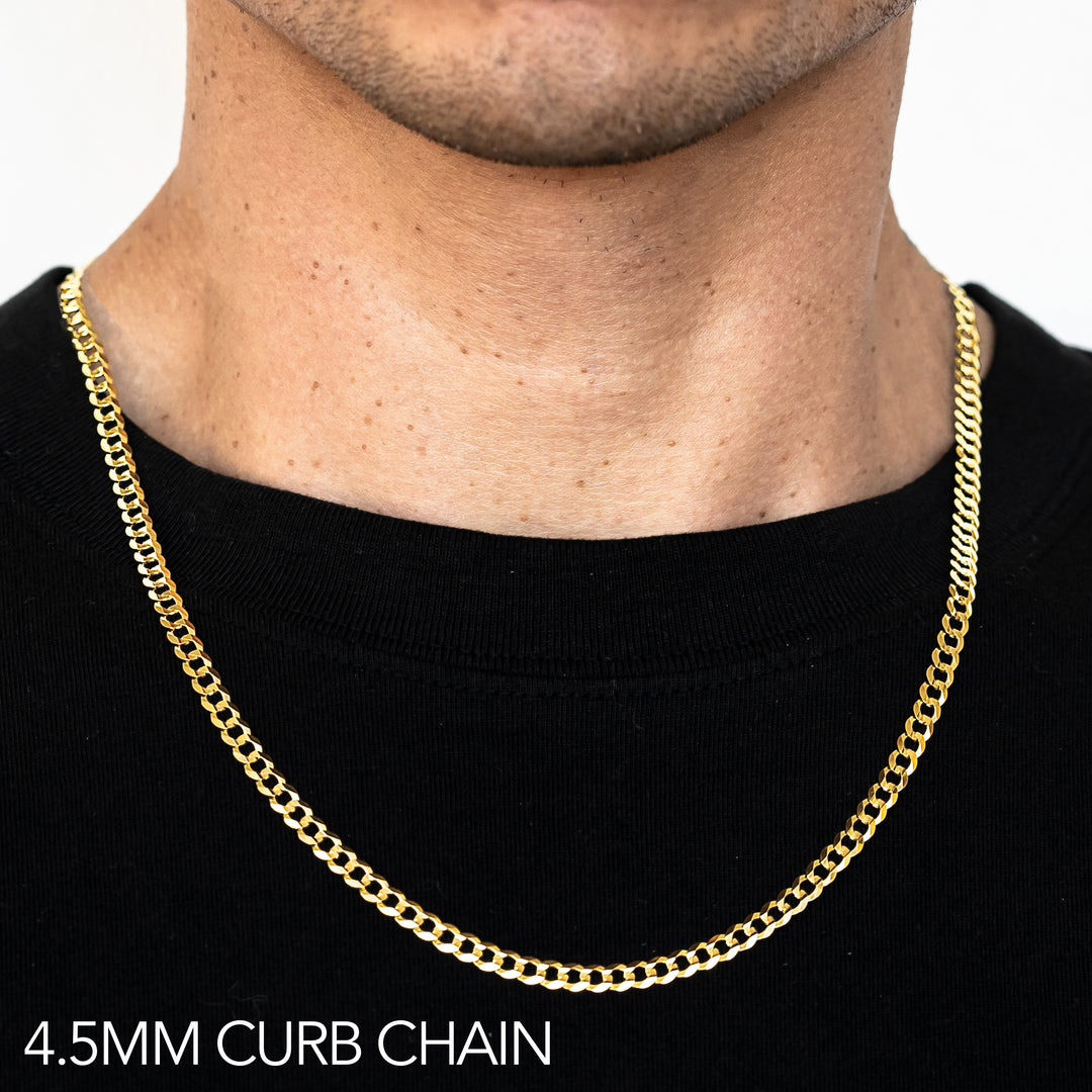 14K 4.5MM YELLOW GOLD SOLID CURB 20" CHAIN NECKLACE