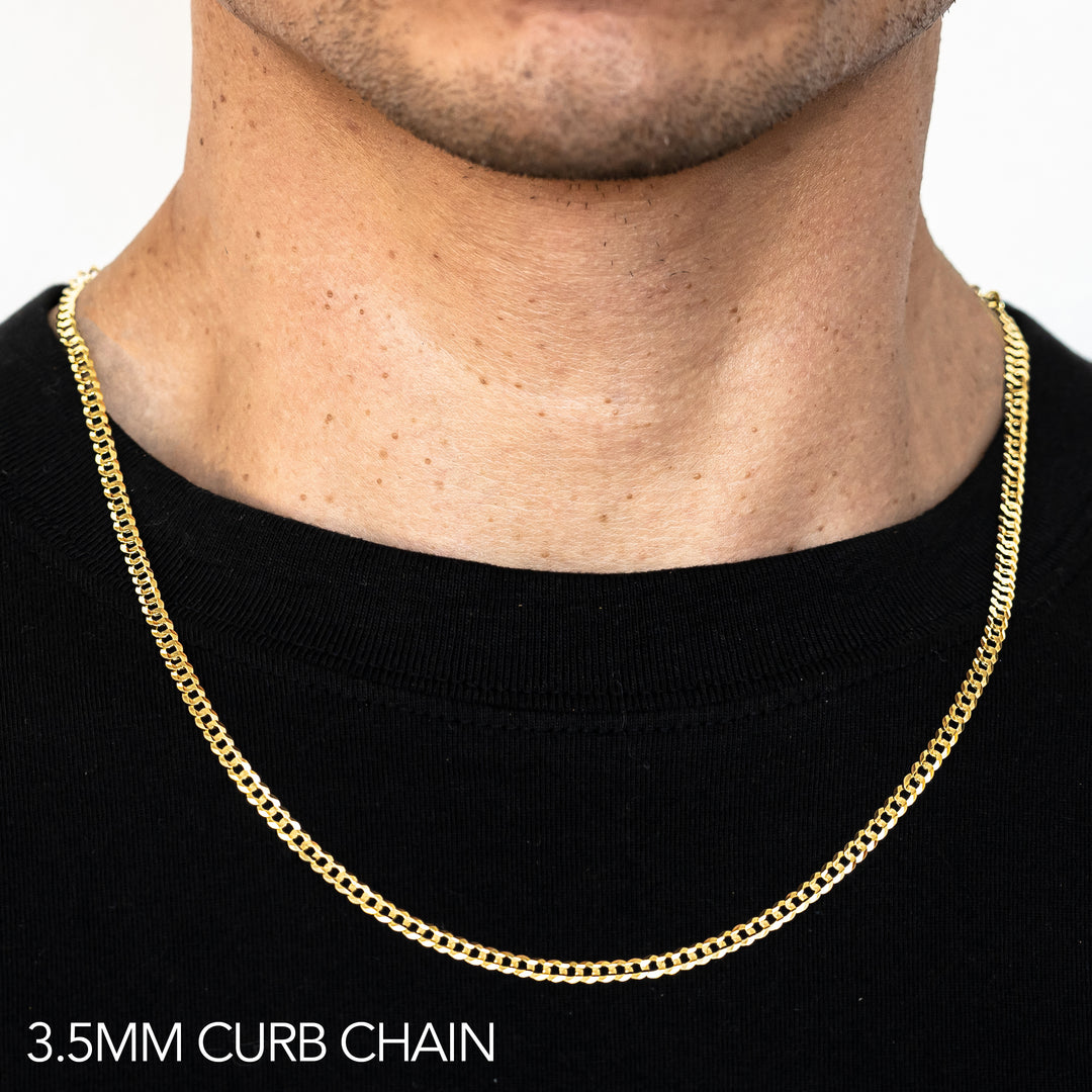 14K 3.5MM YELLOW GOLD SOLID CURB 24" CHAIN NECKLACE