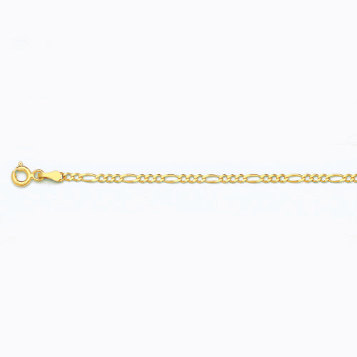 14K 2MM YELLOW GOLD SOLID FIGARO 22" CHAIN NECKLACE