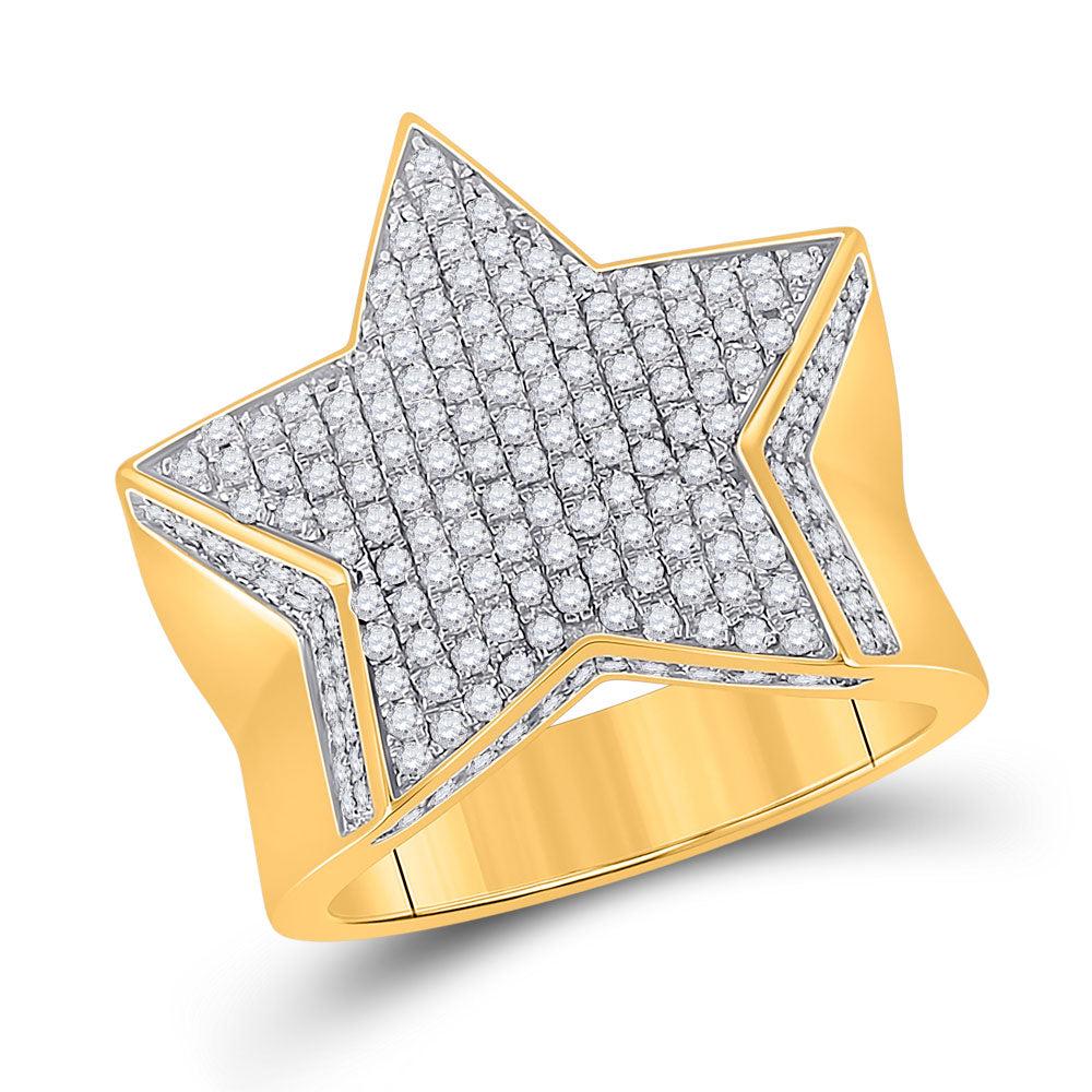 10kt Yellow Gold Mens Round Diamond Star Statement Ring 1-1/2 Cttw