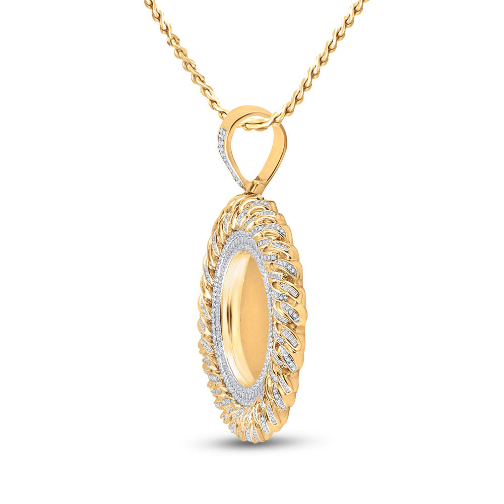 14kt Yellow Gold Mens Round Diamond Cuban Link Circle Picture Memory Pendant 3-1/4 Cttw