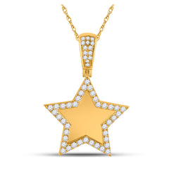 10kt Yellow Gold Mens Round Diamond Picture Memory Star Charm Pendant 7/8 Cttw