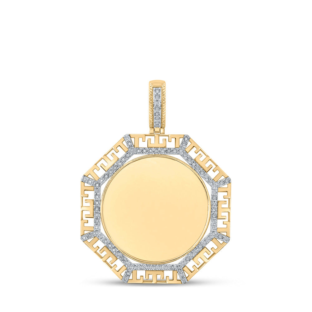 10kt Yellow Gold Mens Round Diamond Picture Memory Octagon Charm Pendant 1/4 Cttw
