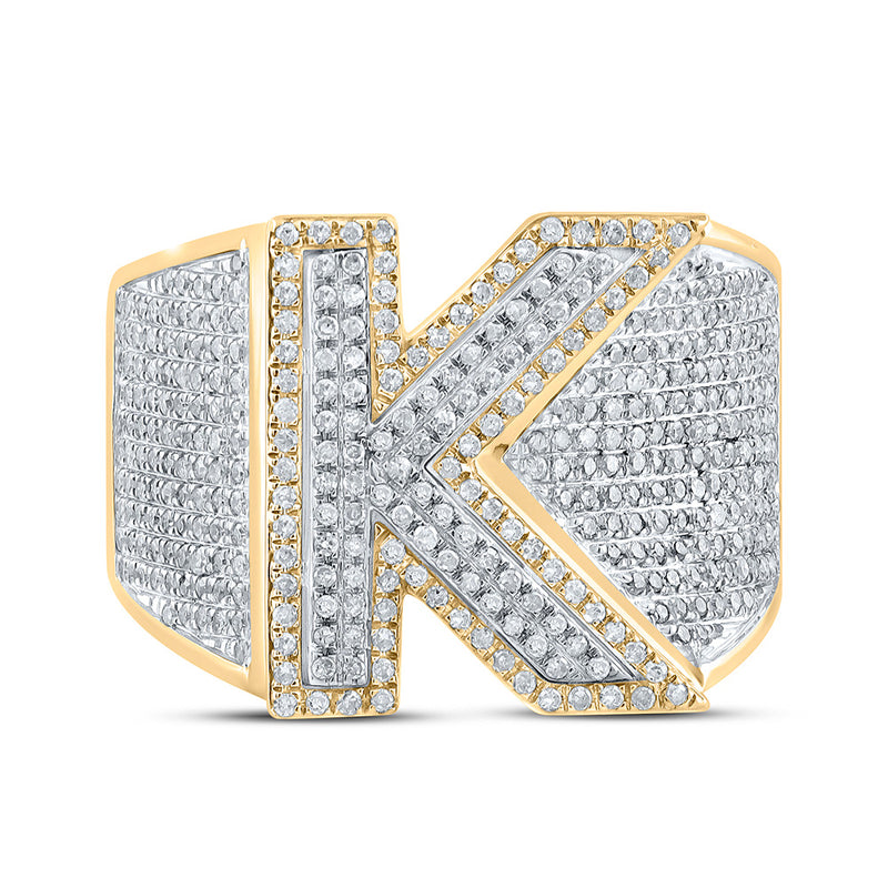 10kt Two-tone Gold Mens Round Diamond Initial K Letter Ring 1-1/5 Cttw
