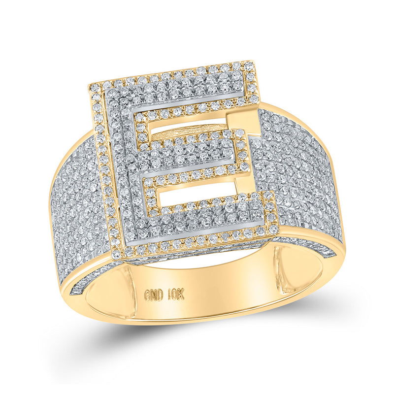 10kt Two-tone Gold Mens Round Diamond E Initial Letter Ring 1-1/5 Cttw
