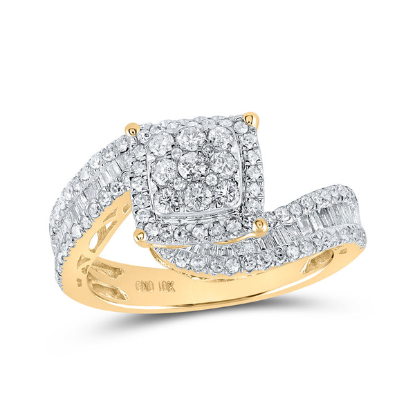 10kt Yellow Gold Round Diamond Square Bridal Wedding Engagement Ring 1-1/4 Cttw