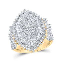 10kt Yellow Gold Womens Round Diamond Marquise-shape Cluster Ring 2 Cttw