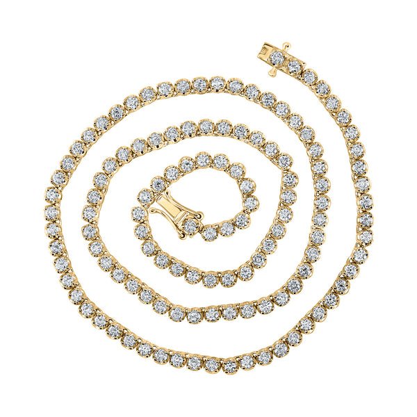 14kt Yellow Gold Mens Round Diamond 16-inch Tennis Chain Necklace 6-1/2 Cttw