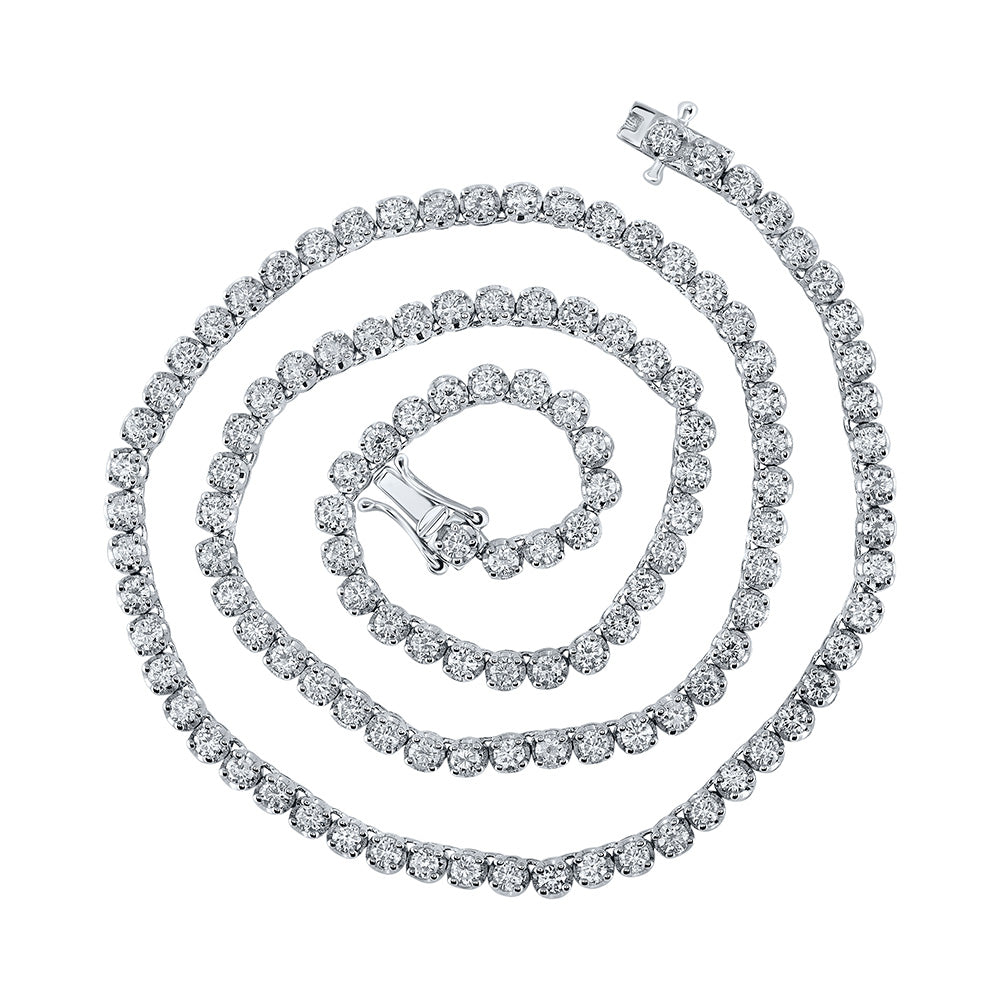 14kt White Gold Mens Round Diamond 16-inch Tennis Chain Necklace 6-1/2 Cttw