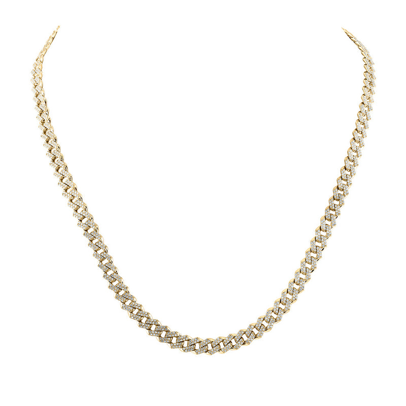 10kt Yellow Gold Mens Round Diamond 18-inch Straight Cuban Link Necklace 4-3/4 Cttw