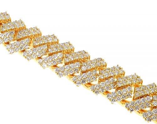 14kt 2 Row Prong Set Diamond Cuban Bracelet 13ct