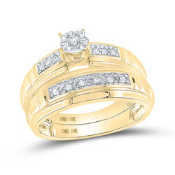 10kt Yellow Gold His Hers Round Diamond Solitaire Matching Wedding Set 1/6 Cttw