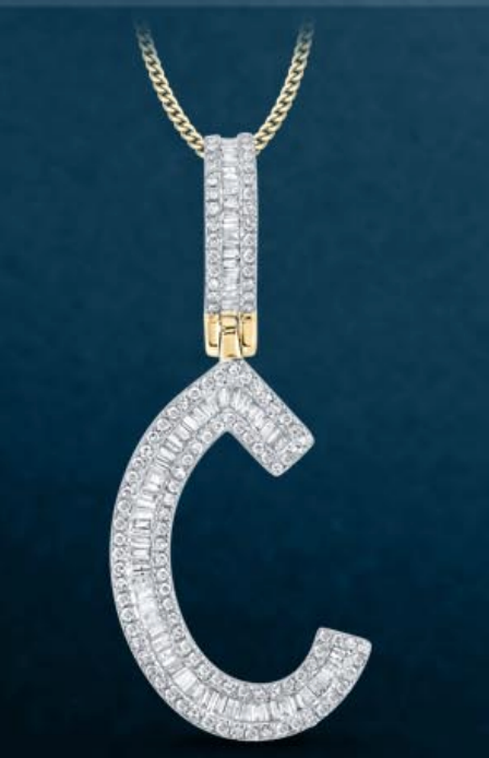 10k Genuine Diamond Baguette Letters Initials A-Z