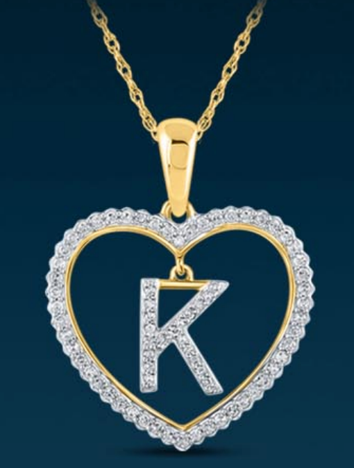 10k Genuine Diamond Heart Cut Out Letters Initials A-Z