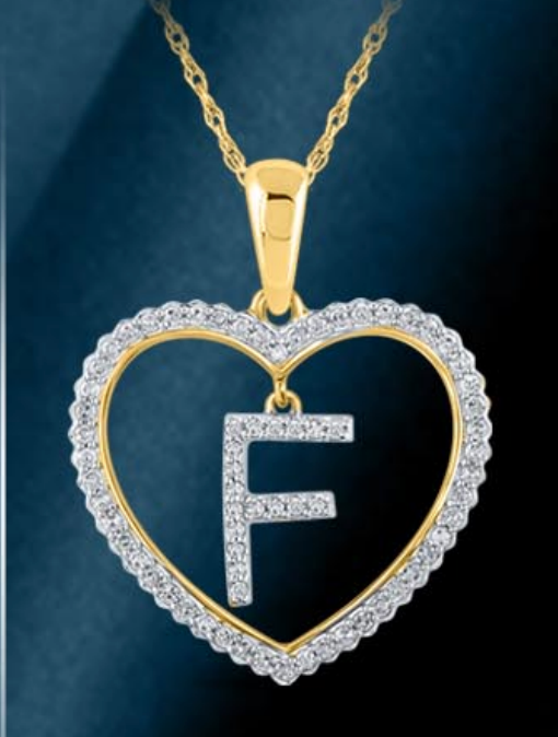 10k Genuine Diamond Heart Cut Out Letters Initials A-Z