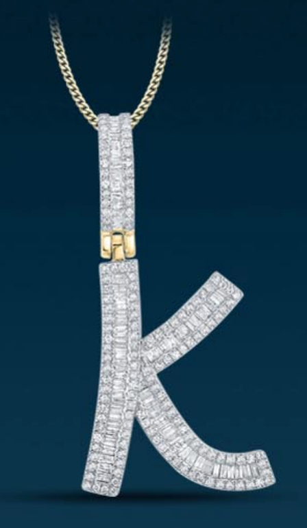 10k Genuine Diamond Baguette Letters Initials A-Z