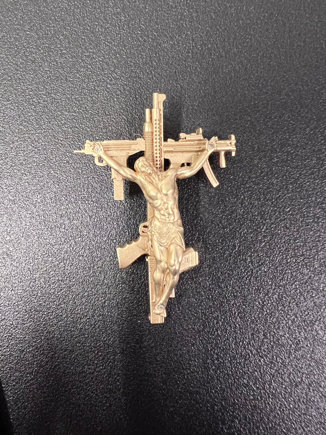 Gold Gun Cross Jesus Charm