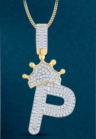 10k Genuine Diamond Baguette Crown Letters Initials A-Z