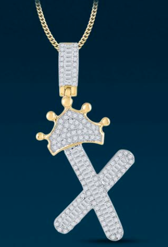10k Genuine Diamond Baguette Crown Letters Initials A-Z