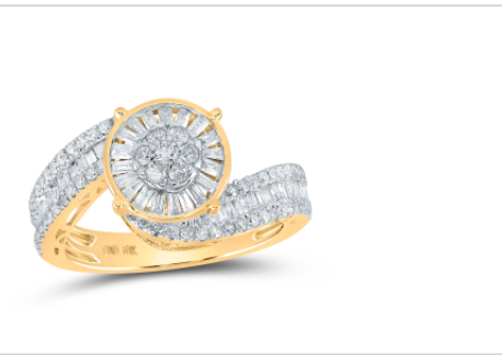 Round Genuine Baguette Diamond Engagement Ring