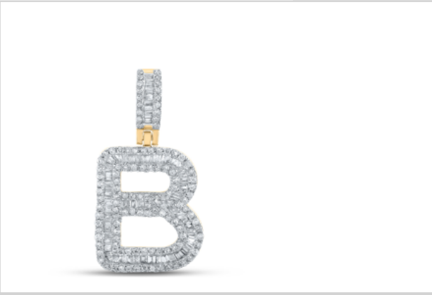 10k diamond initials with Baguettes A-Z initials
